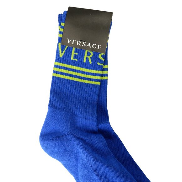 Versace Blue & Green Logo Print Athletic Socks sz M - Picture 1 of 1